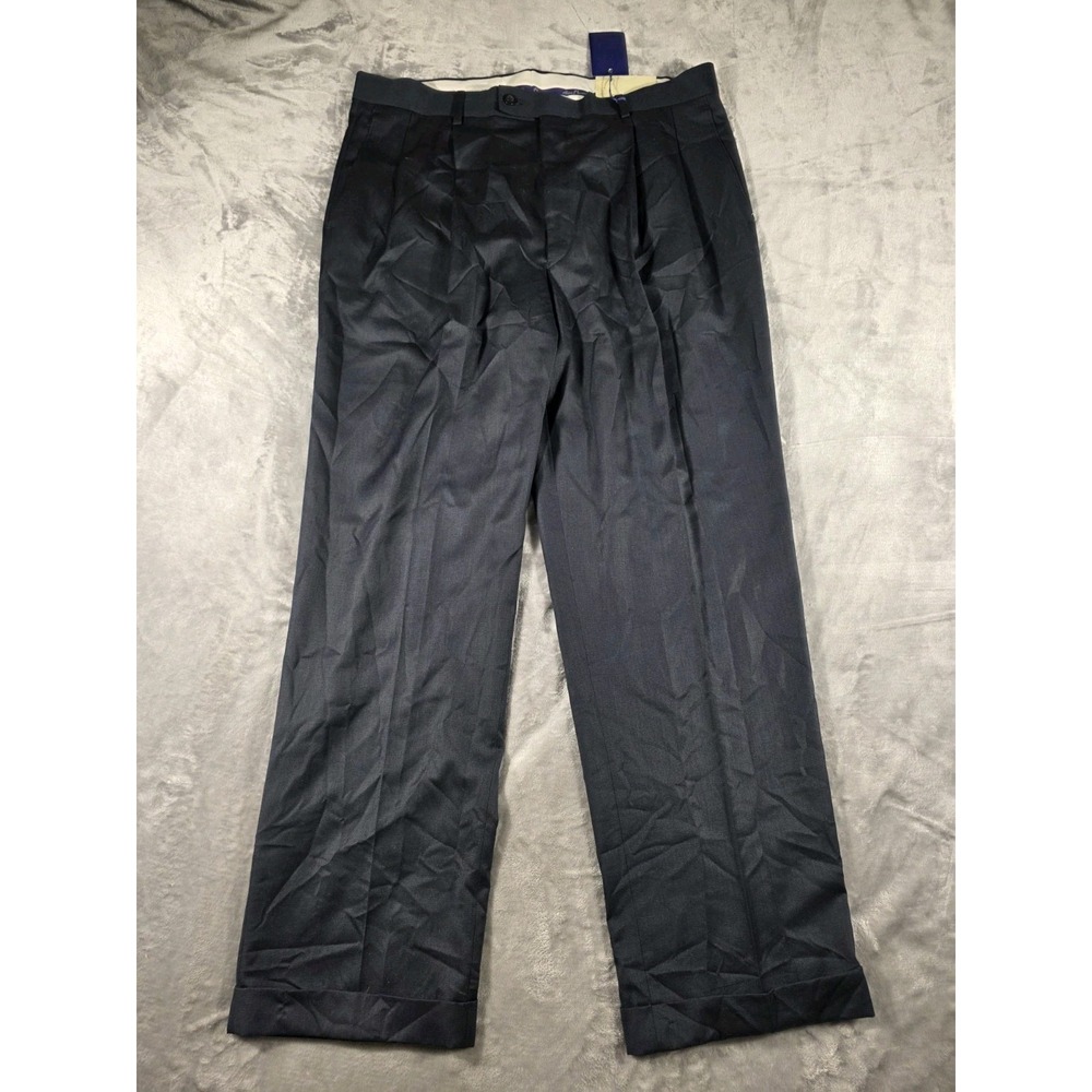 NWT Alan Flusser 2‎ Pleat Dress Pants 38x32 Navy/Classic Fit/Cuffed/Wool Blend